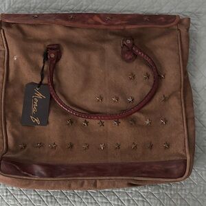 Mona B Brown Canvas Tote with Star Details